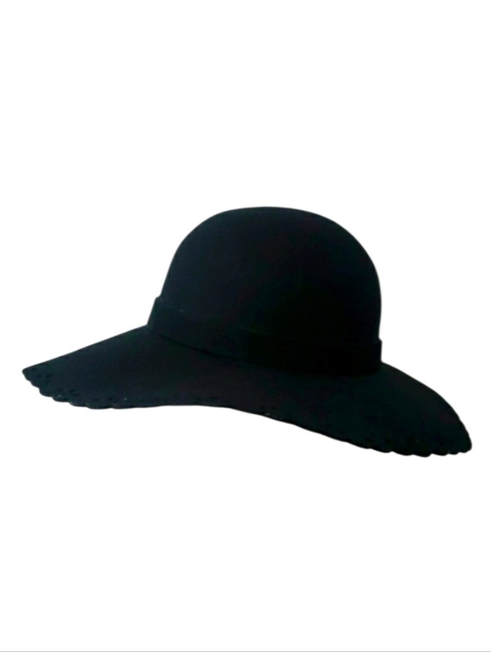 Tarnish 100% Wool Floppy Hat Black Scalloped Cutout Brim One Size